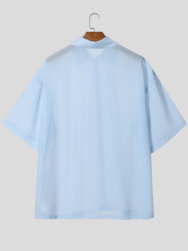 Men's Solid Color Semi Sheer Half Sleeve Shirt SKUL53040
