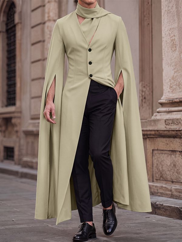Men's Avant-Garde Runway Evening Gala Slit Cape Sleeve Scarf Neck Cardigan SKUL84581