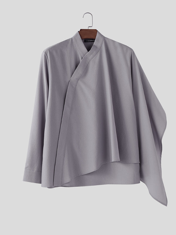 Men's Asymmetric Cape Patchwork Textured Long Sleeve Cardigan SKUL26116