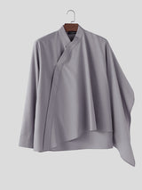 Men's Asymmetric Cape Patchwork Textured Long Sleeve Cardigan SKUL26116