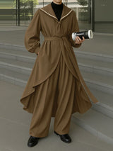 Men's Solid Color Long Hem Sailor Collar Two Pieces Outfit SKUL32863