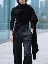 Men's Contrast Velvet Patchwork Long Sleeve T-Shirt SKUL29768