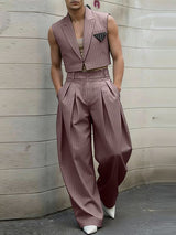 Men's Pinstripe Cropped Notched Lapel Two Pieces Outfit SKUL57619