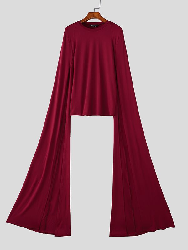 Men's Extra Long Split Knit Crew Neck T-Shirt SKUL49883