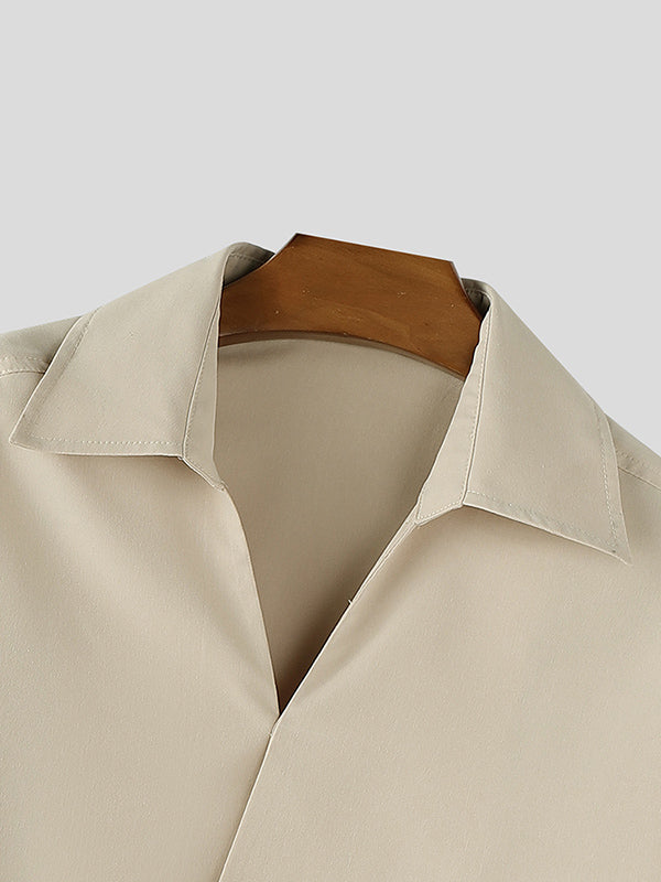 Men's Solid V Neck Long Sleeve Shirt SKUL30770