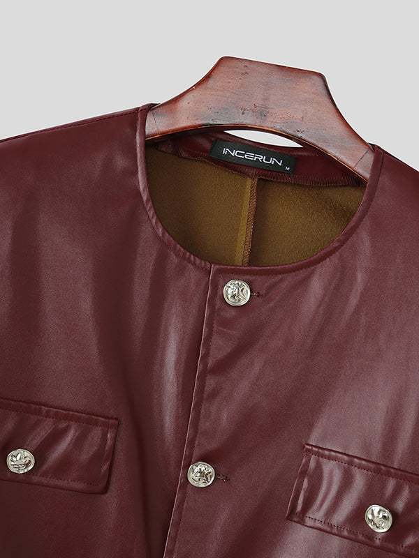 Men's Faux Leather Casual Long Sleeve Blazer SKUL27308