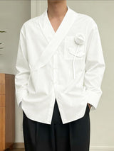 Men's 3D Floral Decor Long Sleeve Shirt SKUL42379