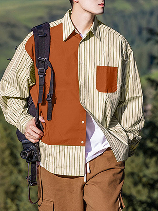 Men's Colorblock Striped Long Sleeve Shirt SKUL27294