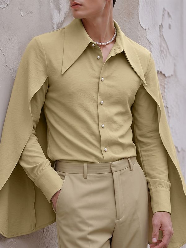 Men's Avant-Garde Party Back Drape Cloak Cape Exaggerated Big Point Collar Long Sleeve Shirt SKUL83132