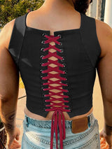 Men's Back Tie Design Knit Textured Cropped Tank SKUL57688