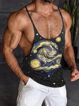 Men's High-Street Artistic Van Gogh "Starry Night" Print Deep U-Neck Tank SKUL60112