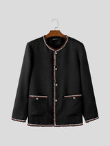 Mens Solid Color Checkered Long Sleeve Cardigan SKUK84778