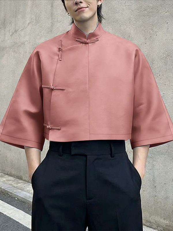 Men's Solid Color Frog Button Shirt SKUL56290