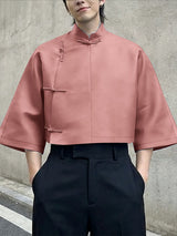 Men's Solid Color Frog Button Shirt SKUL56290