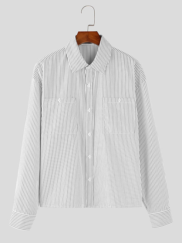 Mens Loose-Fit Striped Long Sleeve Shirt SKUK98830