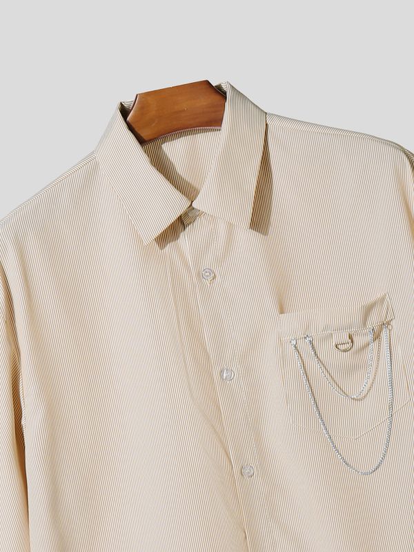 Men's Metal Chain Detail Fringe Patchwork Shirt SKUL54652