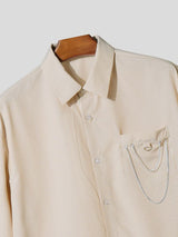 Men's Metal Chain Detail Fringe Patchwork Shirt SKUL54652