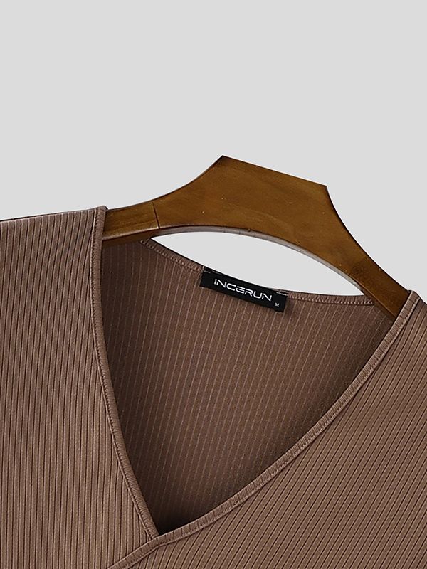 Men's Knitted Twist Tie V Neck Long Sleeve Sweater SKUL35102