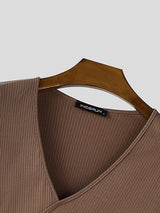 Men's Knitted Twist Tie V Neck Long Sleeve Sweater SKUL35102