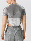 Mens Metallic Patchwork Short Sleeve Cropped T-Shirt SKUK05975
