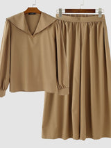 Men's Solid Color Long Hem Sailor Collar Two Pieces Outfit SKUL32756