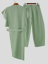 Men's Avant-Garde Asymmetric Wrap Split Longline Two Pieces Outfit SKUL67011