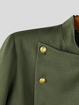 Men's Avant-Garde Retro Military Double-Breasted Gold Button Long Sleeve Stand Collar Cropped Jacket SKUL82410