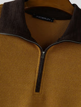 Men's Contrast Knit Half Zip Long Sleeve Sweater SKUL30271