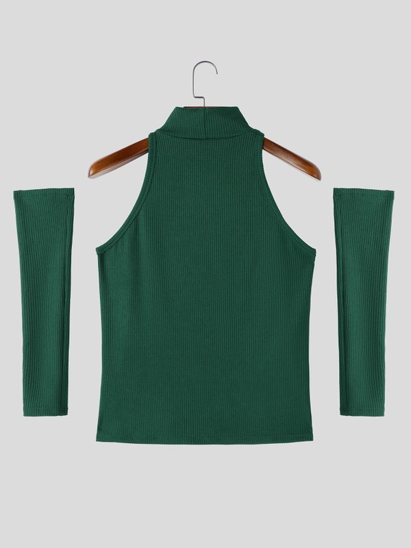 Men's Rib-Knit Mock Neck Halter T-shirt SKUL56679