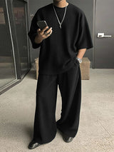 Men's Solid Color Pleated Design Casual Two Pieces Outfit SKUL53146