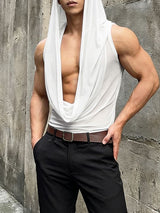 Men's Sheer Mesh Cowl Neck Hooded Tank SKUL54096