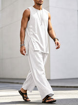 Men's Neo-Chinese Retro Side Frog Button Two Pieces Outfit SKUL74812