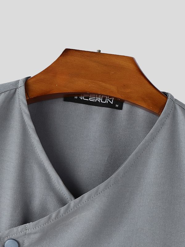 Men's Modern Chinoiserie Asymmetric Diagonal Button Two Pieces Outfit SKUL68426