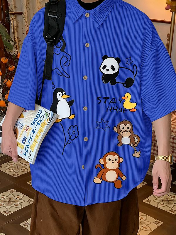 Men's Tie Patchwork Pocket Short Sleeve Shirt SKUL40277