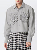 Mens Floral Decoration Lapel Shirt Crop Top SKUK43622