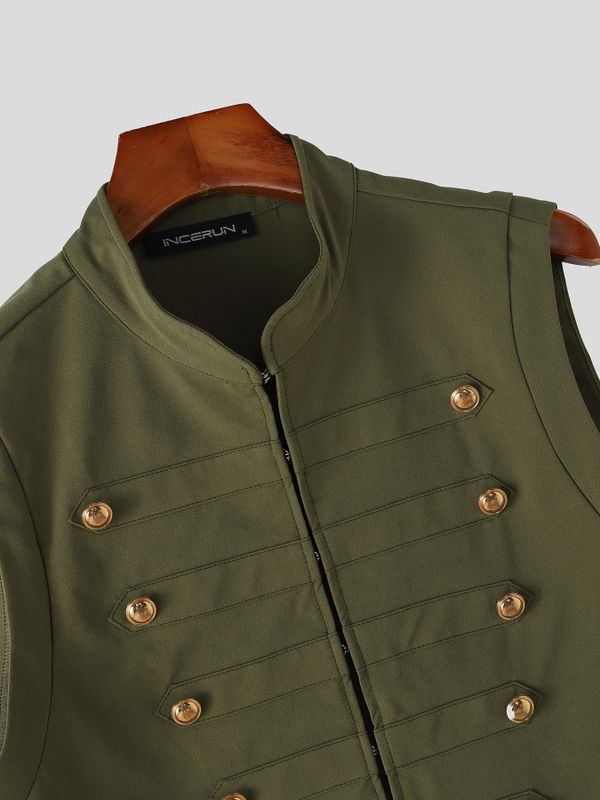 Men's Vintage Steampunk Military Hussar Stand Collar Sleeveless Waistcoat SKUL76355
