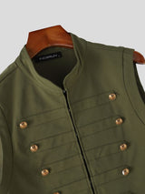Men's Vintage Steampunk Military Hussar Stand Collar Sleeveless Waistcoat SKUL76355