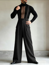 Men's Avant-Garde Runway Adjustable Suspender Strap Cargo Flap Pocket High Waist Pant SKUL80468