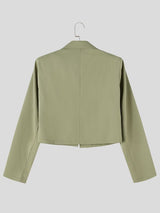 Men's Clean-Fit Minimalist City Walk Notch Lapel Metal Buckle Flap Pocket Cropped Blazer SKUL85231