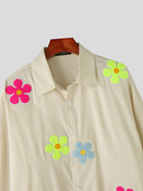 Mens 3D Floral Patchwork Striped Long Sleeve Shirt SKUL12496