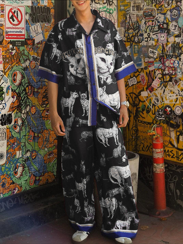 Men's Cat Print Casual Two Pieces Outfit SKUL15159