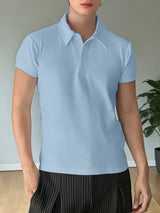 Men's Solid Color Collar Short Sleeve Shirt SKUL45399