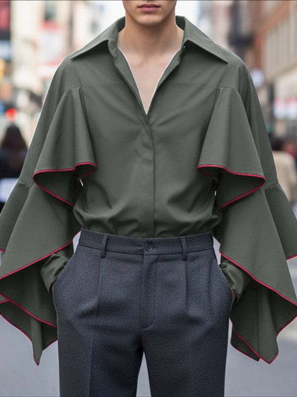 Men's Color Block Ruffle Patchwork Long Sleeve Shirt SKUL42662