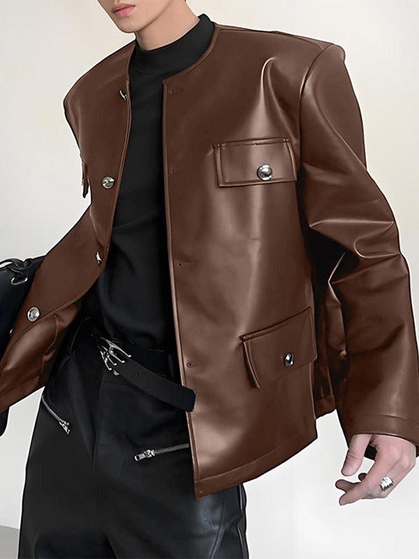 Men's Faux Leather Casual Long Sleeve Blazer SKUL27308