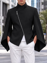 [Pre-order] Men's Avant-Garde Deconstructed Stage Runway Diagonal Zip Slit Cape Sleeve Stand Collar Blazer SKUL89188