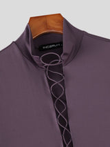 Men's Avant-Garde Full Lace-Up Front Slim Fit Mock Neck Short Sleeve T-shirt SKUL56149