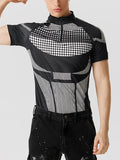 Mens Polka Dot Striped Print Zip T-Shirt SKUK09780