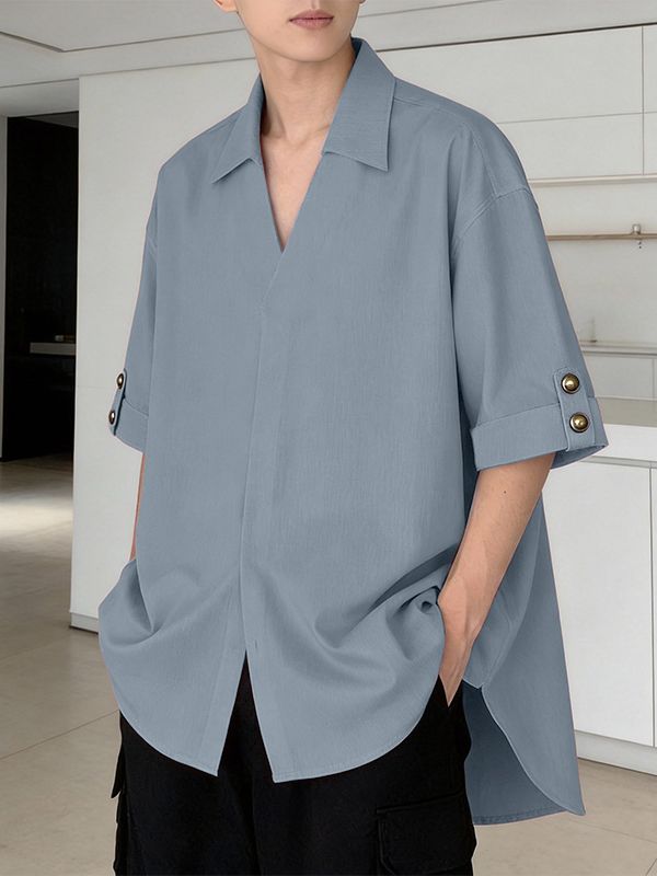 Men's Solid Color V Neck Half Sleeve Shirt SKUL58602