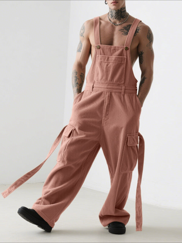 Men's Corduroy Ribbon Casual Jumpsuit SKUL30299
