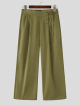Men's Retro Japanese Style Button Front Tie Detail Wide-Leg Pant SKUL59503